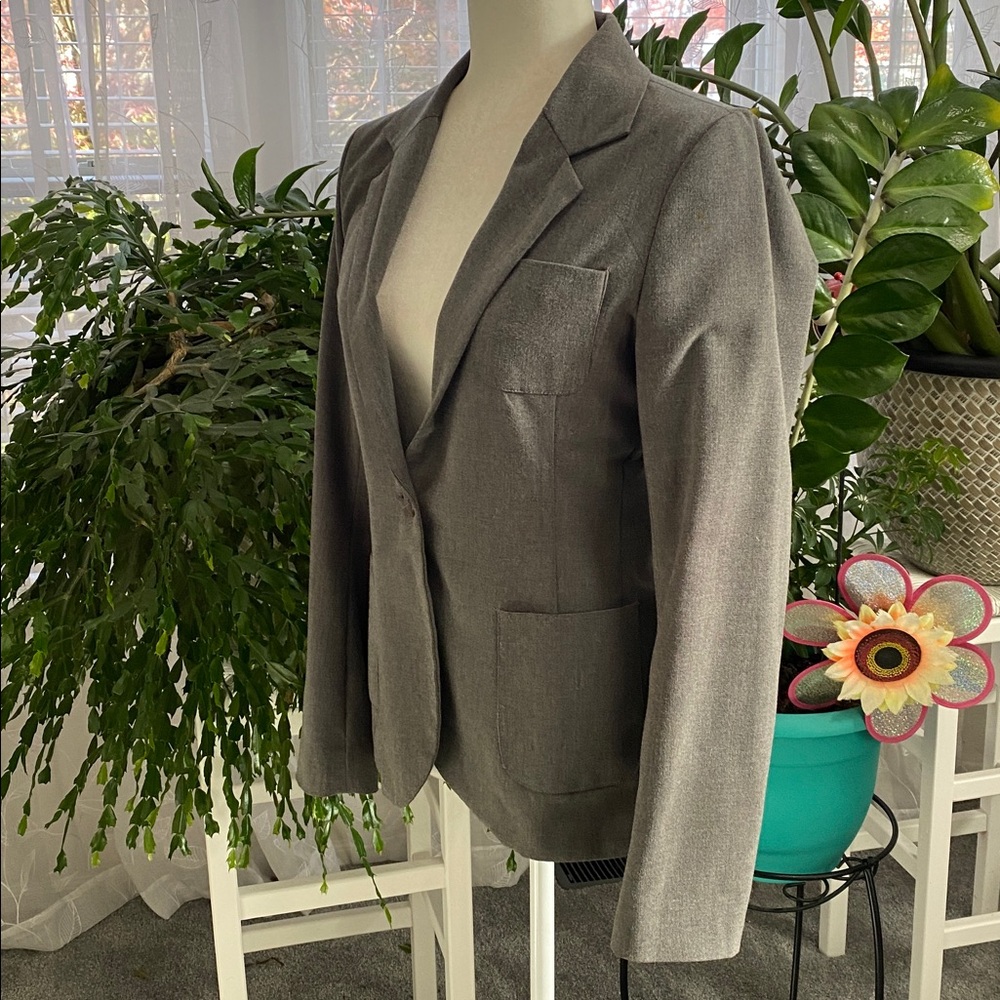 ❌SOLD❌Not Forever Gray Single Button Fitted Blazer Jacket Split Tail - Picture 7 of 17